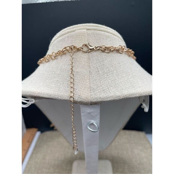 Modernist Gold Spike Geometric Bib Statement Runway Necklace Double Chain - Picture 2 of 9